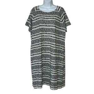 J Jill Wearever Collection Shift Dress Size L Cream Black Ditsy Floral Modest